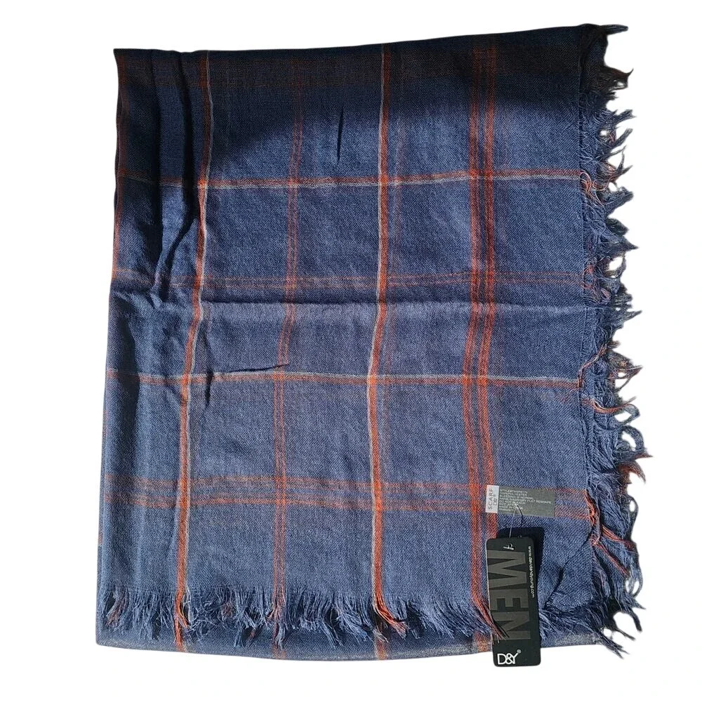 David and Young NWT Men's Plaid Scarf Blue Red Very Lightweight